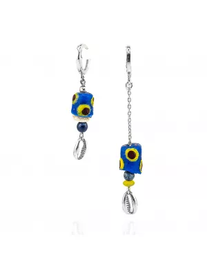 Boucles d'oreilles Duo Pois Jaune Yemaya Argent